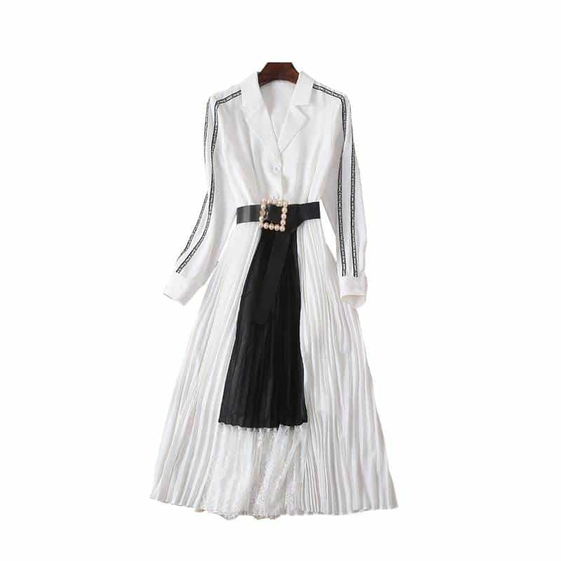 Women's Lace Patchwork Belted Dress