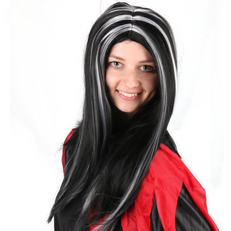 Halloween Party Full Hair Cosplay Wigs Anime Long Straight Hair Black With Red - MRSLM