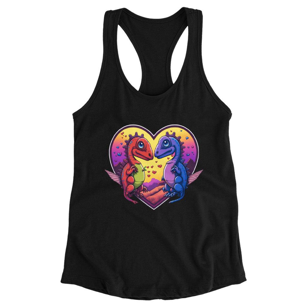 Dinosaurs in Love Racerback Tank - Art Tank - Unique Workout Tank - MRSLM