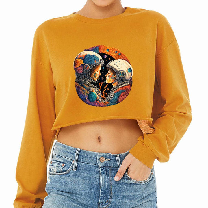 Love Astronaut Cropped Long Sleeve T-Shirt - Fantasy Women's T-Shirt - Art Long Sleeve Tee - MRSLM