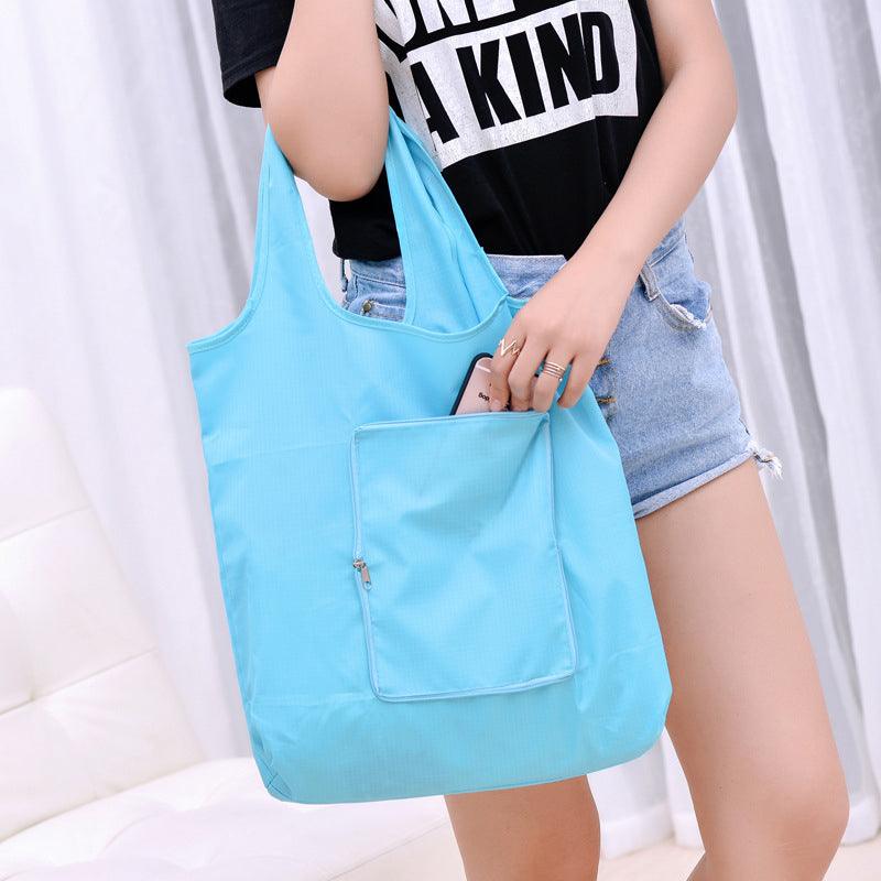 Solid Polyester Waterproof Shopping Bag Reusable Foldable Tote Shoulder Bag - MRSLM