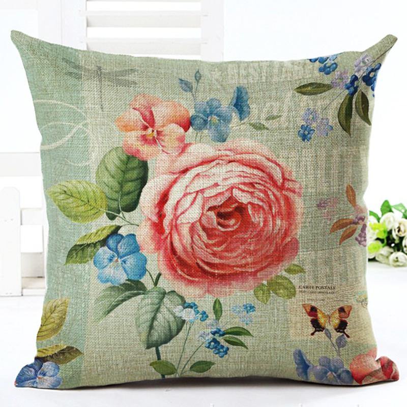 Honana HT-516 Flower Eiffel Tower Style Flower Pillow Case Cotton Linen Cushion Cover Home Sofa Car Decor - MRSLM