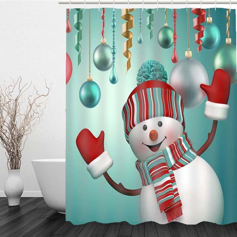 180 x 180cm Waterproof 3D Christmas Snowman Printed Bathroom Shower Curtain Bathroom Decor - MRSLM