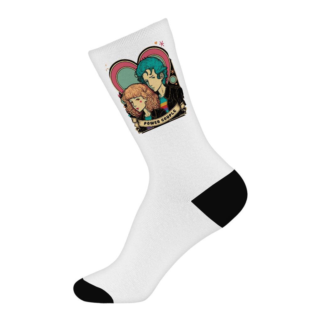 Power Couple Socks - Love Novelty Socks - Art Crew Socks - MRSLM