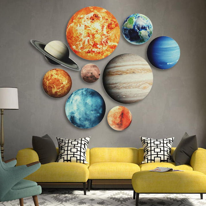 9Pcs/set Planet Stickers Solar System Planets Wall Stickers Wall Decal Home Living Room Kids Room Baby Nursery Decorations - MRSLM