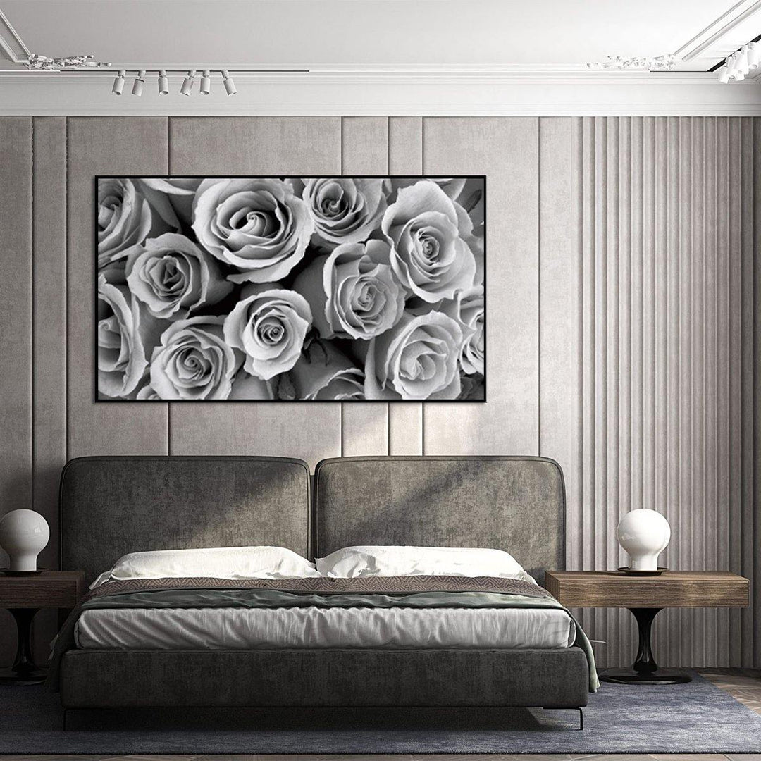 1 Piece Canvas Print Paintings Grey Rose Wall Decorative Print Art Pictures Wall Hanging Decorations for Home Office No Frame - MRSLM