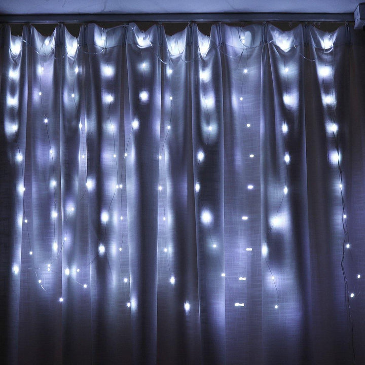 3*1M USB 8 Modes 100 LED Curtain String Light with 10 Hooks Festival Decor Fairy Lamp Christmas Wedding - MRSLM