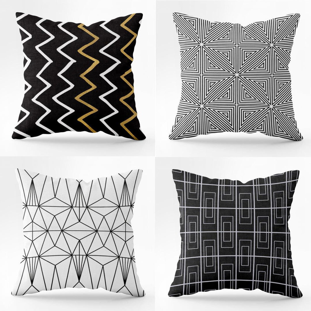 Black and White Printed Geometry Pattern Pillowcase Euro Pillow Covers Home Decorative Cushion Cover - MRSLM