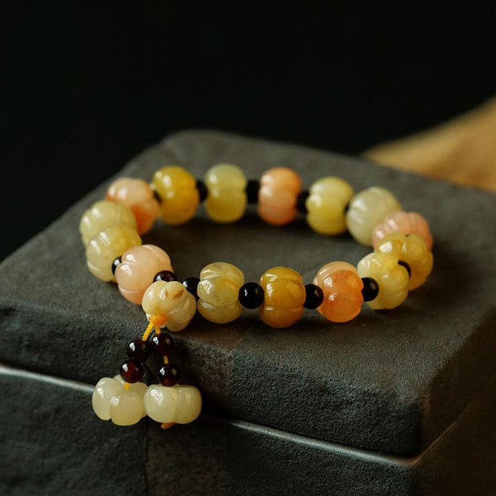 Fashion Golden Silk Jade Lotus Beads Jade Beaded Bracelet - MRSLM