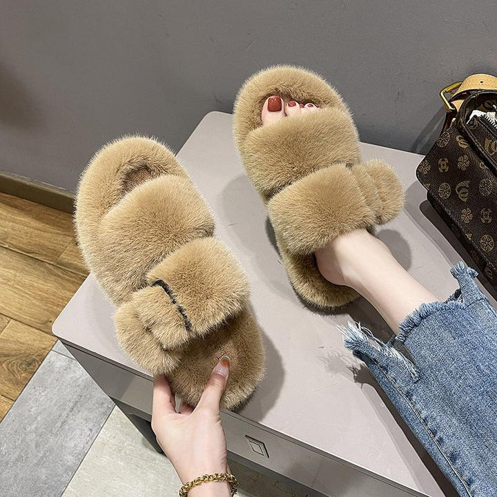 Women's Slippers With Thick Bottom Furry Slippers For Wearing Outside Home - MRSLM