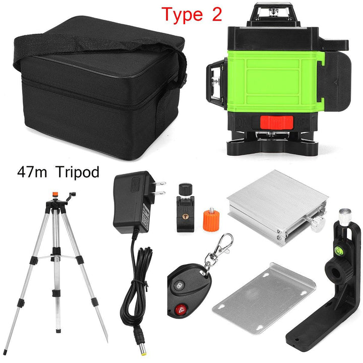 12/16 Line Green Light Laser Level Digital Self Leveling 360° Rotary Measure Tool - MRSLM