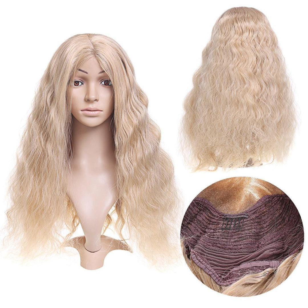 14-26'' Long Blonde Wavy Wig Synthetic Lace Front Wig Heat Resistant Fiber Hair - MRSLM