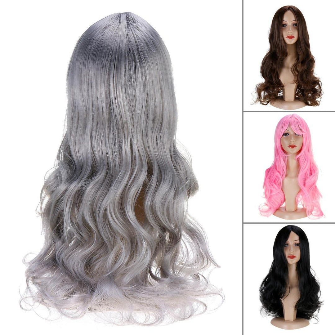 Women Wig Full Wavy Hair Extensions Heat Resistant Synthetic Grey - MRSLM