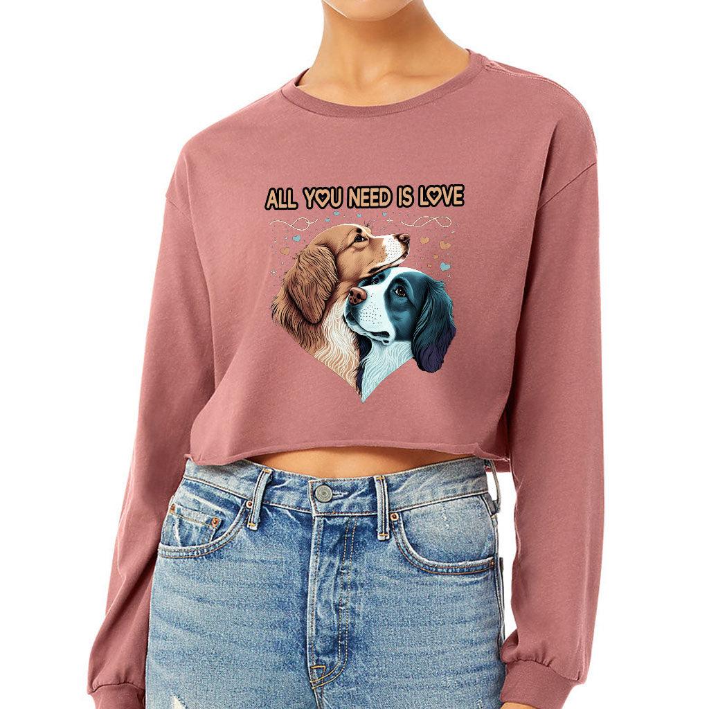 Dog Love Cropped Long Sleeve T-Shirt - Cute Couple Women's T-Shirt - Art Long Sleeve Tee - MRSLM