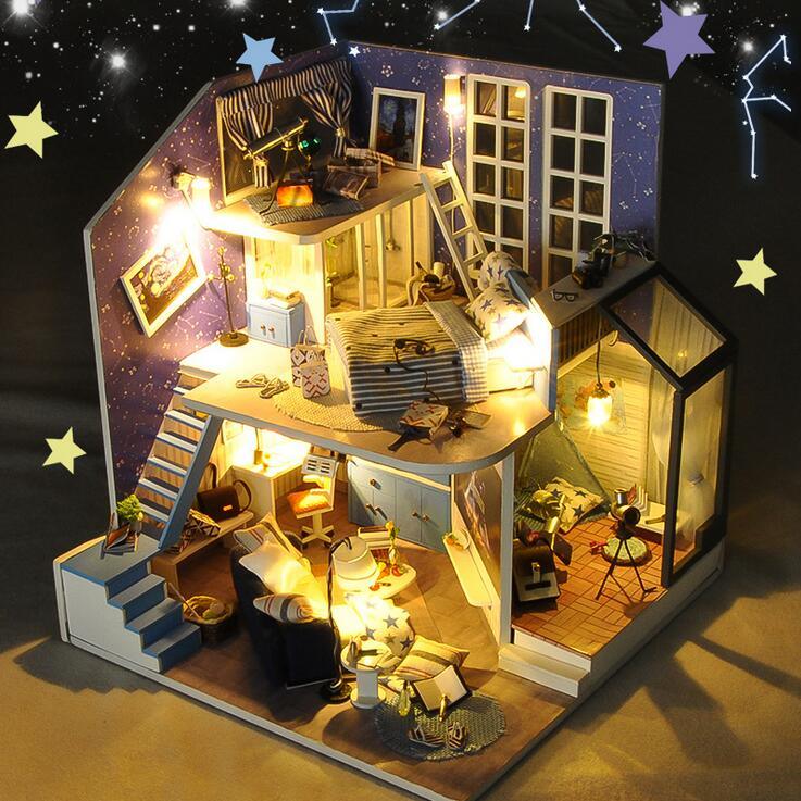 2020 Christmas Decoration DIY Doll House Wooden Doll Houses Miniature Dollhouse Furniture Kit Toys for Children New Year Christmas Gift - MRSLM