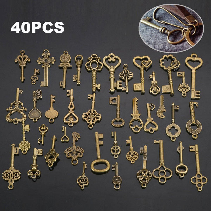 40Pcs Antique Vtg Old Look Ornate Skeleton Keys Lot Pendant Fancy Heart - MRSLM