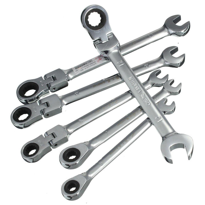 DANIU Flexible Pivoting Head Ratchet Combination Spanner Wrench Garage Metric Tool 6mm 7mm 8mm 10mm 11mm 12mm - MRSLM