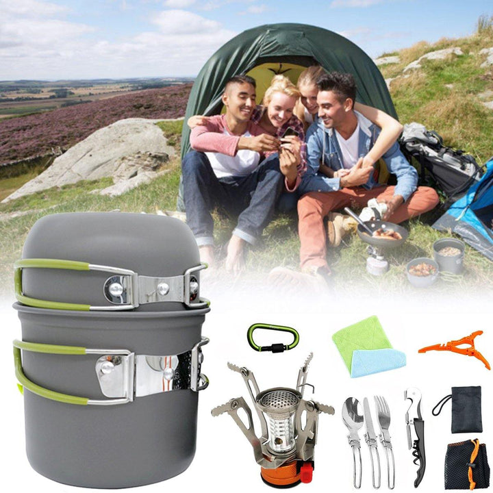 Portable Backpacking Outdoor Picnic Set Hiking Cookware Camping Pot Bowl Stove Set Burner - MRSLM