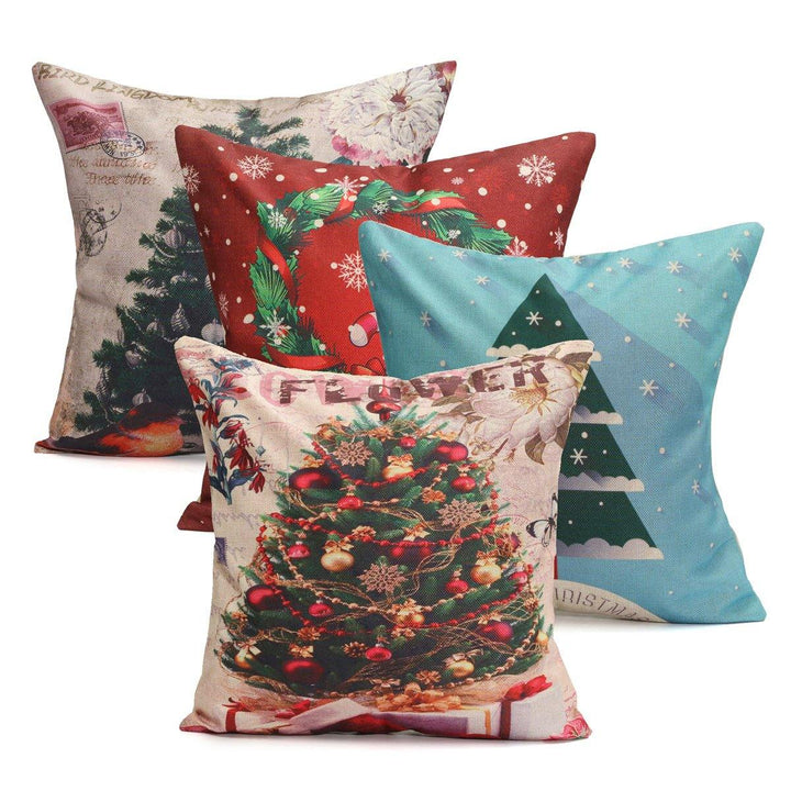 43X43cm Christmas Tree Snowmen Gift Fashion Cotton Linen Pillow Case Santa Claus Home Decor - MRSLM