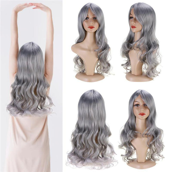 Women Wig Full Wavy Hair Extensions Heat Resistant Synthetic Grey - MRSLM