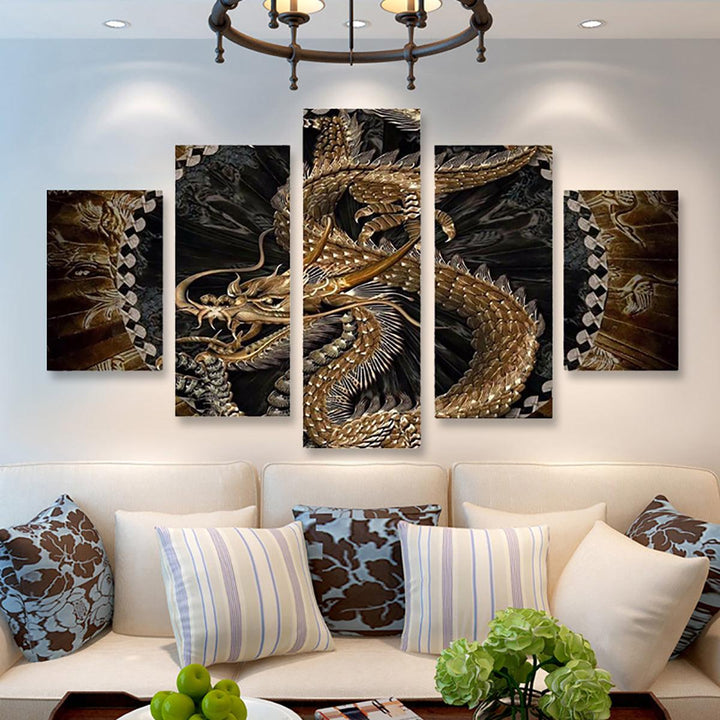 5Pcs Canvas Print Paintings Dragon Pattern Wall Decorative Art Pictures Frameless Wall Hanging Home Office Decoration - MRSLM