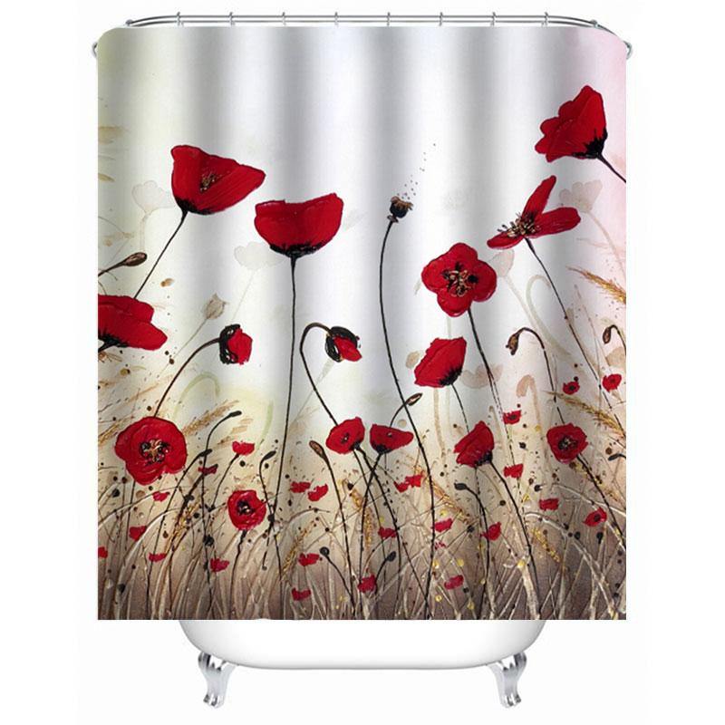 1/3/4Pcs Ink Painting Shower Curtain Bathroom Rug Set Flower Waterproof Polyester Fabric Bathroom Floor Mat Set - MRSLM