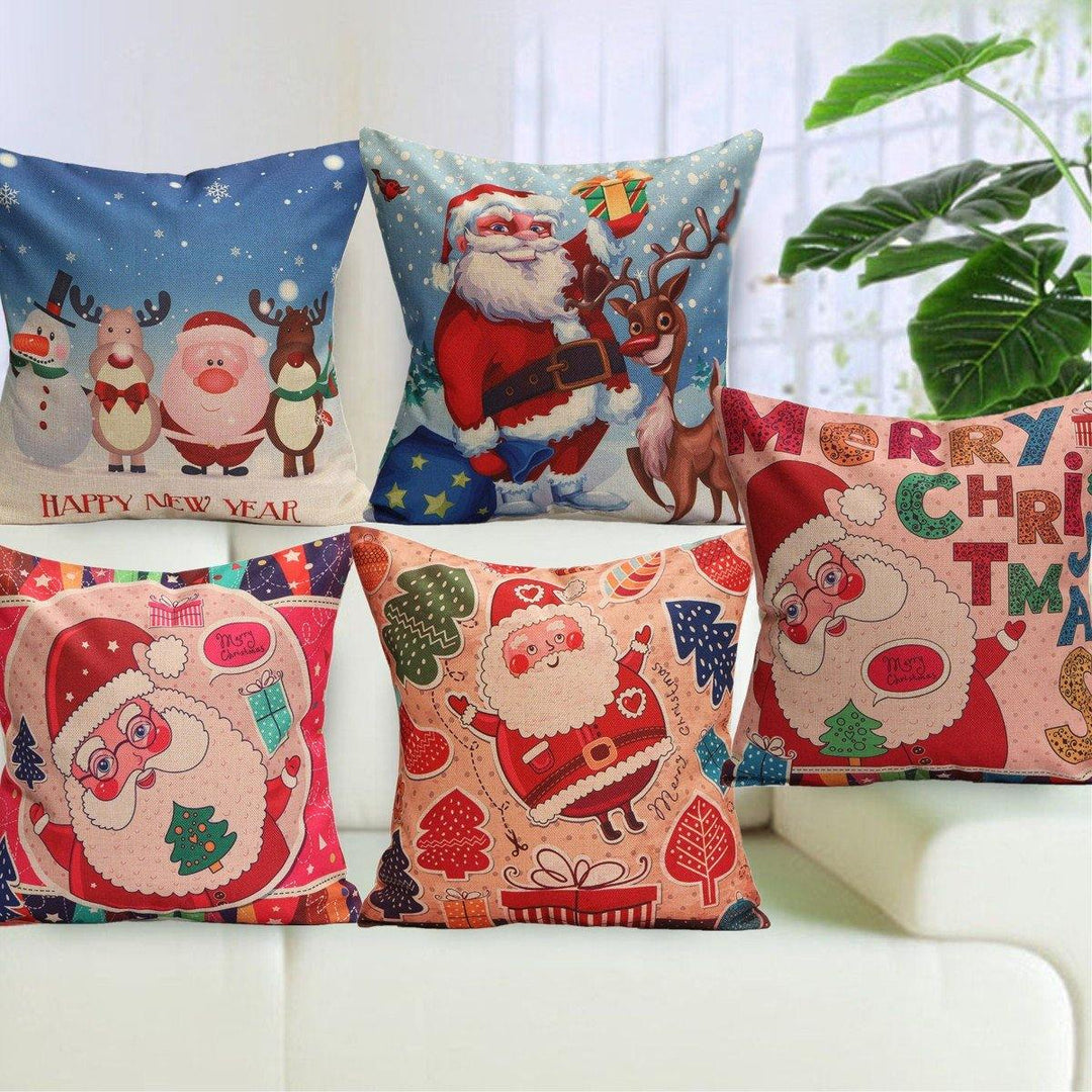 Christmas Santa Cotton Linen Pillow Case Cushion Cover Xmas Home Sofa Bed Decor - MRSLM