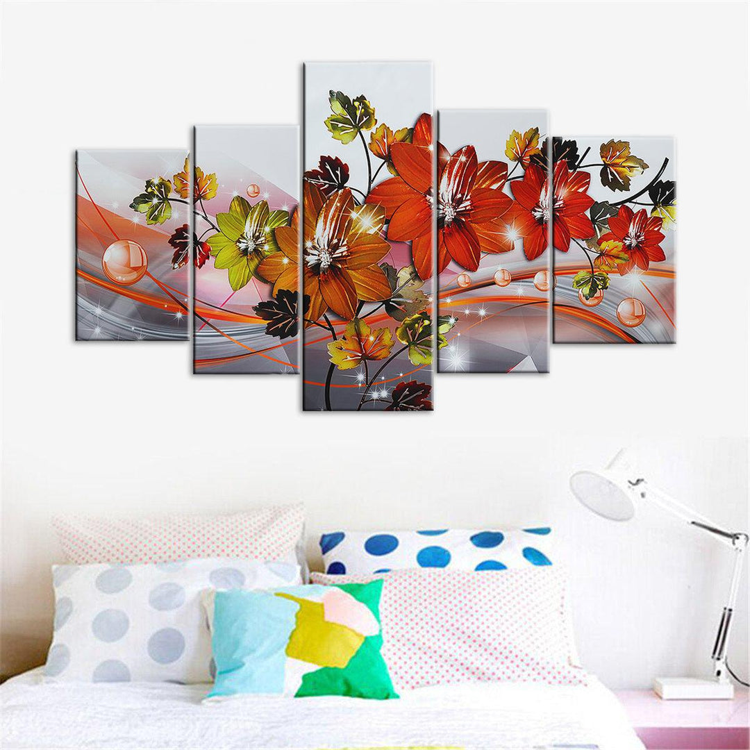 5 pcs Combination Mural Crystal Flower Spray Painting Printing Sofa Wall Painting Canvas Home Office Wall Decoration - MRSLM