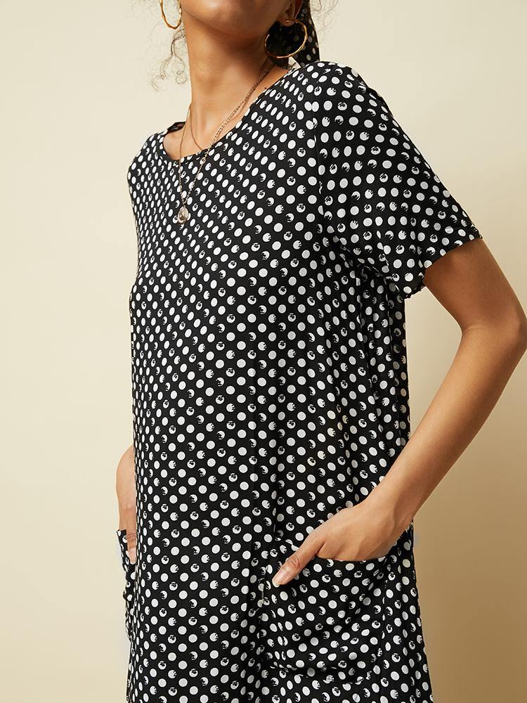 Summer Polka Dot Print Short Sleeve Plus Size Dress - MRSLM