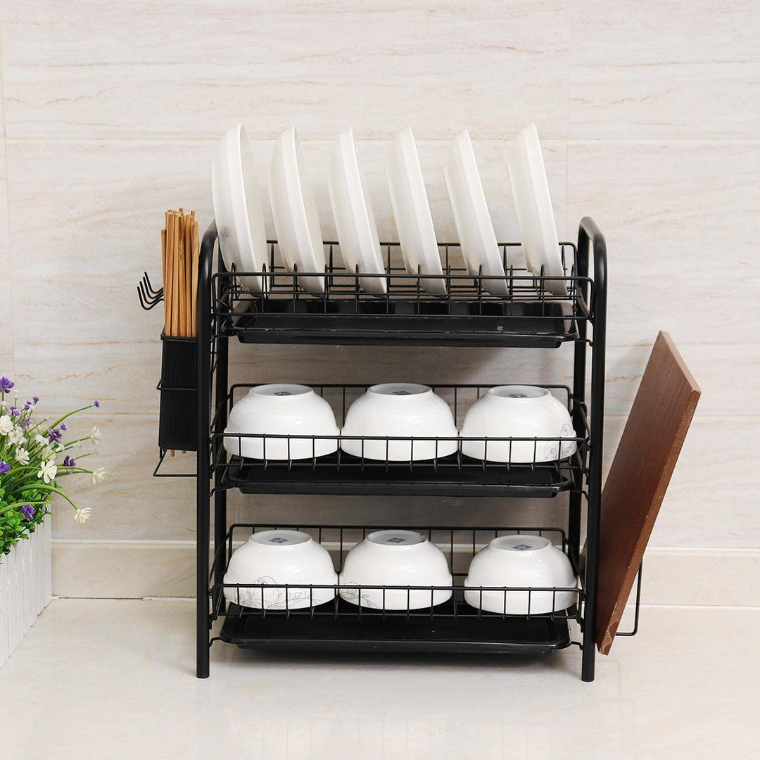 2/3 Tier Stainless Steel Dish Rack Drainer Cutlery Kitchen Storage Holder - MRSLM