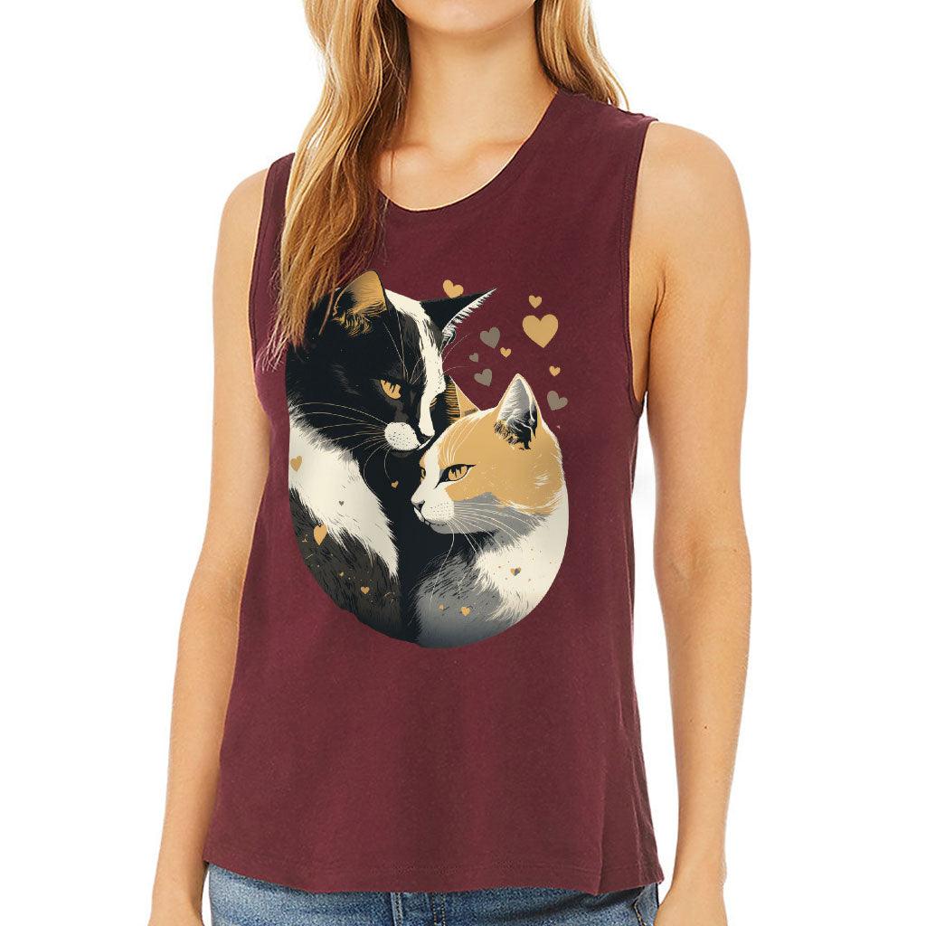 Cat Love Women's Muscle Tank - Couple Style Tank Top - Printed Workout Tank - MRSLM