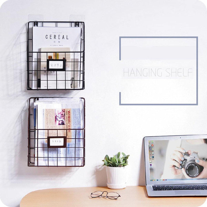 Modern Wire Magazine Newspaper Storage Baskets Wall Mounted Hanging Rack Post Organizer - MRSLM