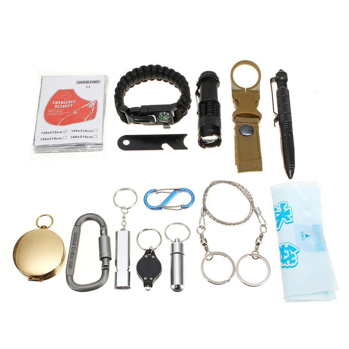 17 in 1 SOS Emergency Camping Hiking Hunting Outdoor Survival Equipment Tools Kit Gear - MRSLM