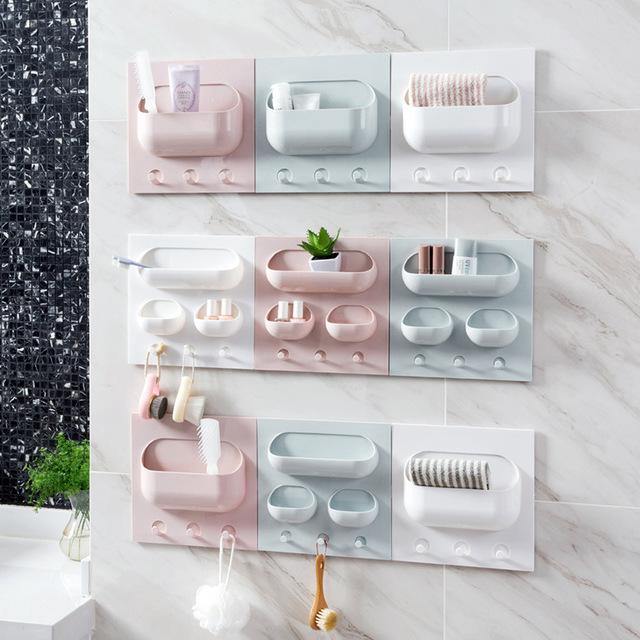 Wall-mounted Paste Storage Rack No Trace Strong Hanging Kitchen Storage Rack Bathroom Wall Storage Box - MRSLM