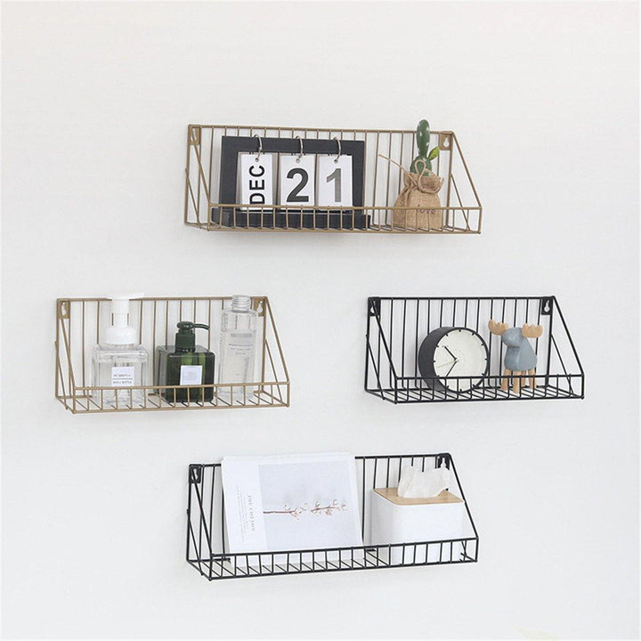 Iron Wall Shelf Mounted Storage Rack Organization Bedroom Kitchen Home Kid Room DIY Decoration Holder - MRSLM