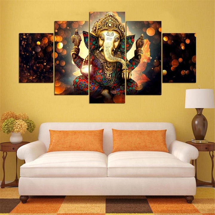 5Pcs Ganesha Elephant Canvas Print Paintings Wall Decorative Print Art Pictures Wall Hanging Decorations for Home Office - MRSLM