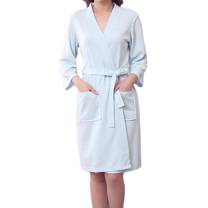 Honana BX-987 Towel Bathrobe Dressing Gown Unisex Men Women Solid Cotton Waffle Sleep Lounge - MRSLM