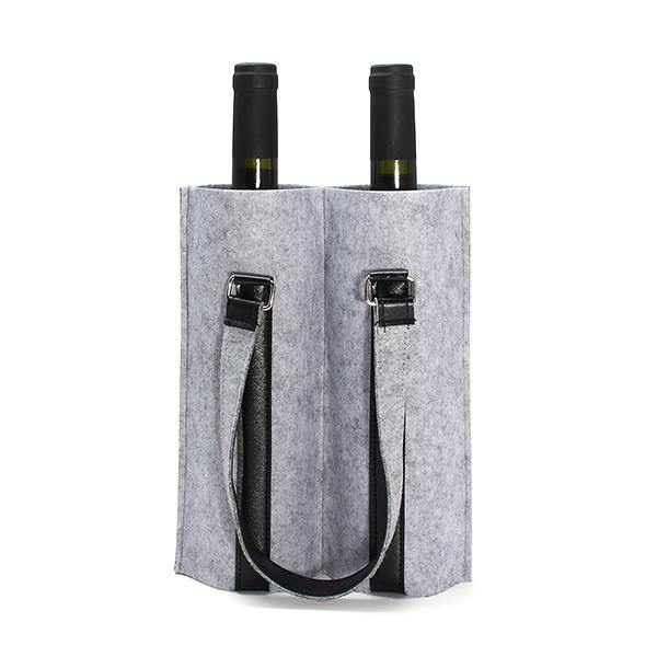 KC-BC02 Wool Felt Two Water Wine Bottle Carrier Bag Champagne Travel Tote Bag Holder Organizer - MRSLM