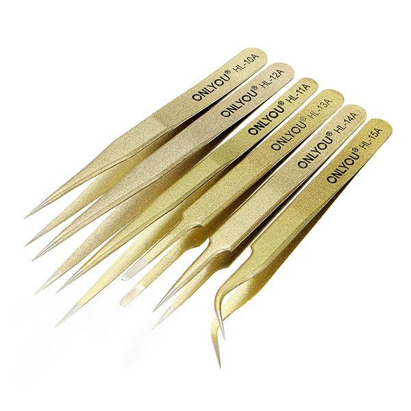 6Pcs BGA Precision Golden Sanding ESD Tweezers Set Stainless Steel Anti-static Tweezers Repair Tool - MRSLM