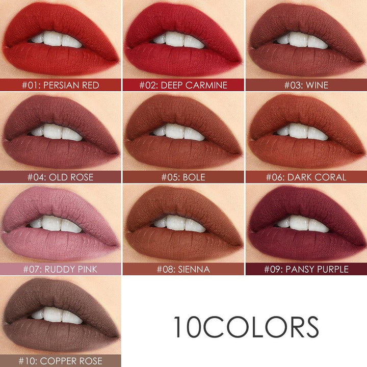 FOCALLURE 10 Colors Velvet Matte Lip Glaze Waterproof Non-Marking Lip Gloss Cosmetic - MRSLM