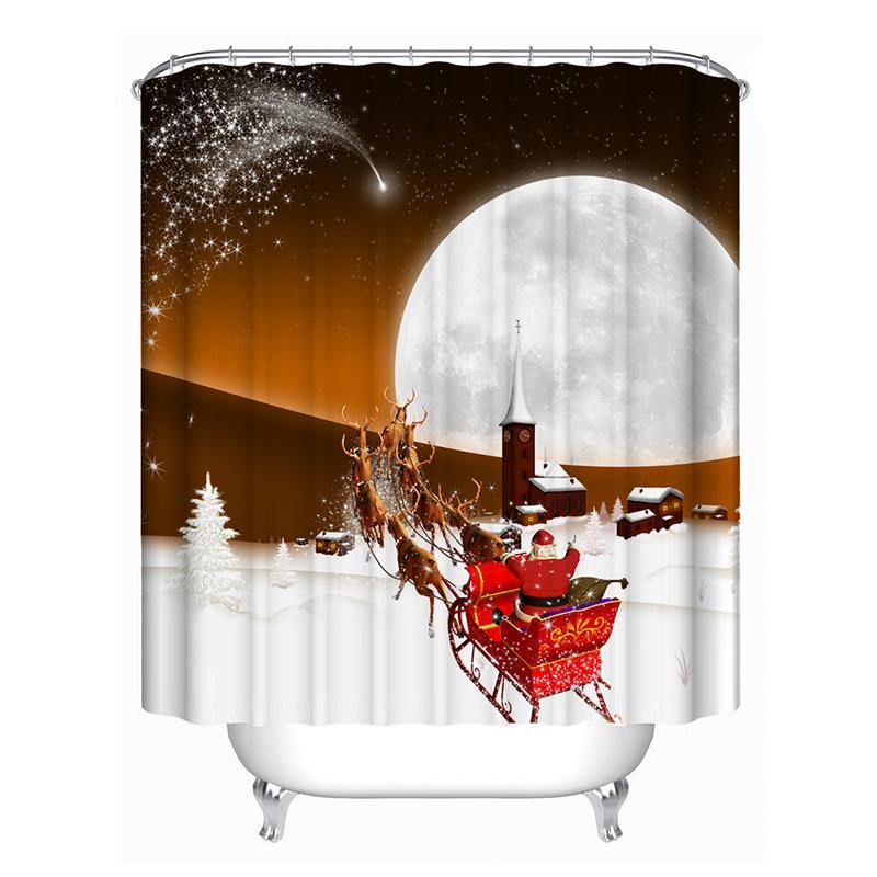 Christmas Snowman Waterproof Fabric Bathroom Shower Curtain With 12 Hook - MRSLM