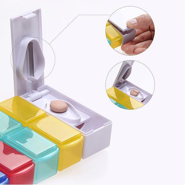 KC-JS0802 Portable 7 Days Pill Box Travel Medicine Organizer With Pill Splitter Cutter - MRSLM