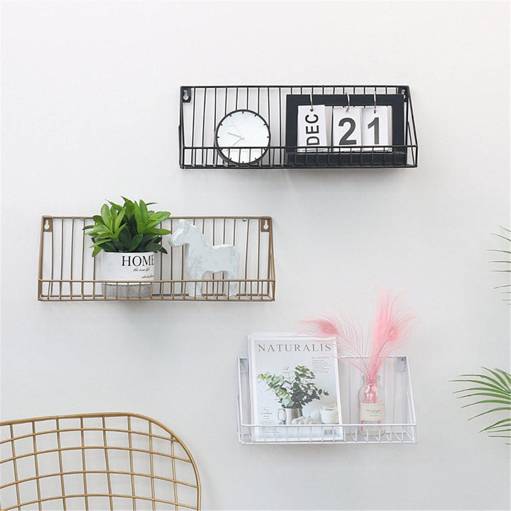 Iron Wall Shelf Mounted Storage Rack Organization Bedroom Kitchen Home Kid Room DIY Decoration Holder - MRSLM