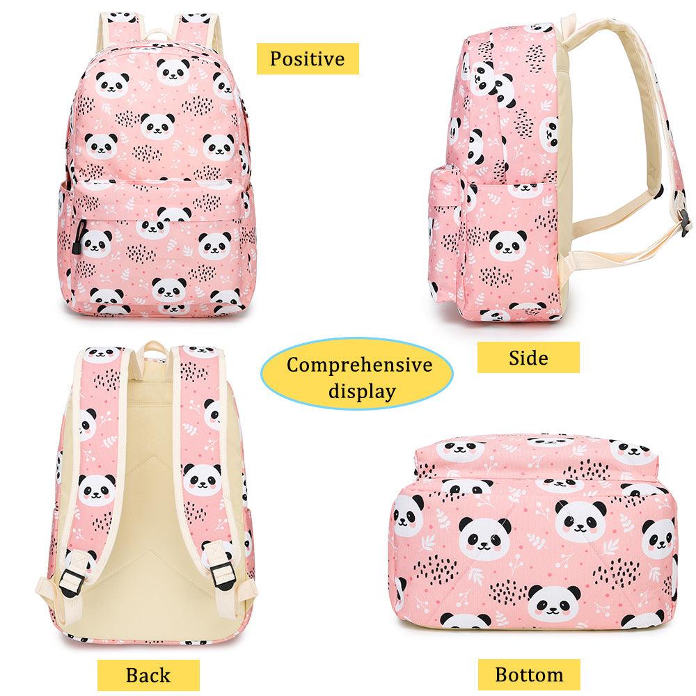 The New Panda Three-piece Set Primary School School Bag Children's Meal Bag Pen Bag - MRSLM