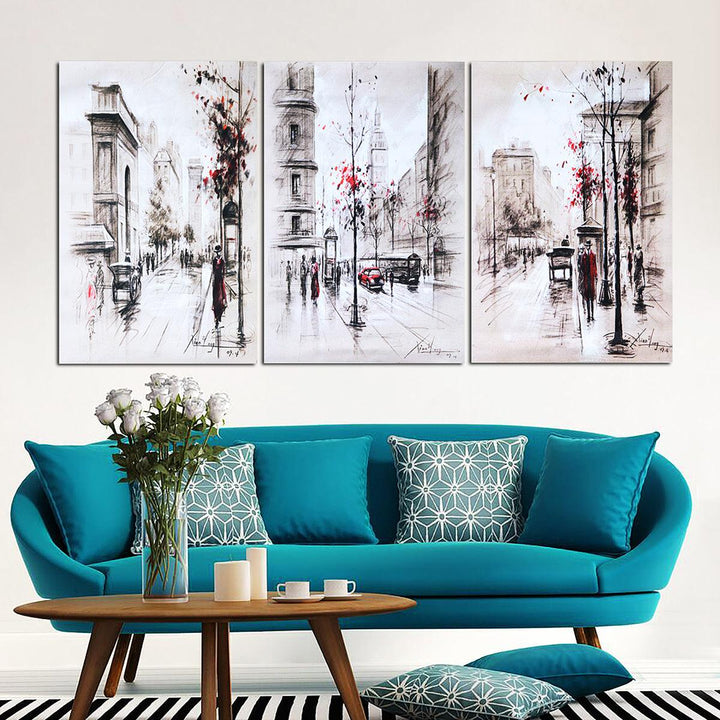 3Pcs City Road Canvas Print Paintings Wall Decorative Print Art Pictures Frameless Wall Hanging Decorations for Home Office - MRSLM