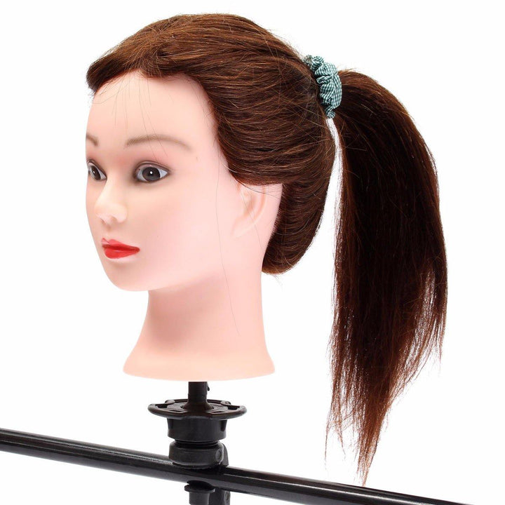 20" Brown 90% Human Hair Hairdressing Training Head Mannequin Model Braiding Practice Salon Clamp - MRSLM