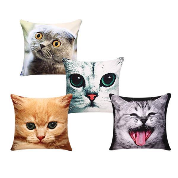 3D Cute Expressions Cats Throw Pillow Cases Sofa Office Car Cushion Cover Gift - MRSLM