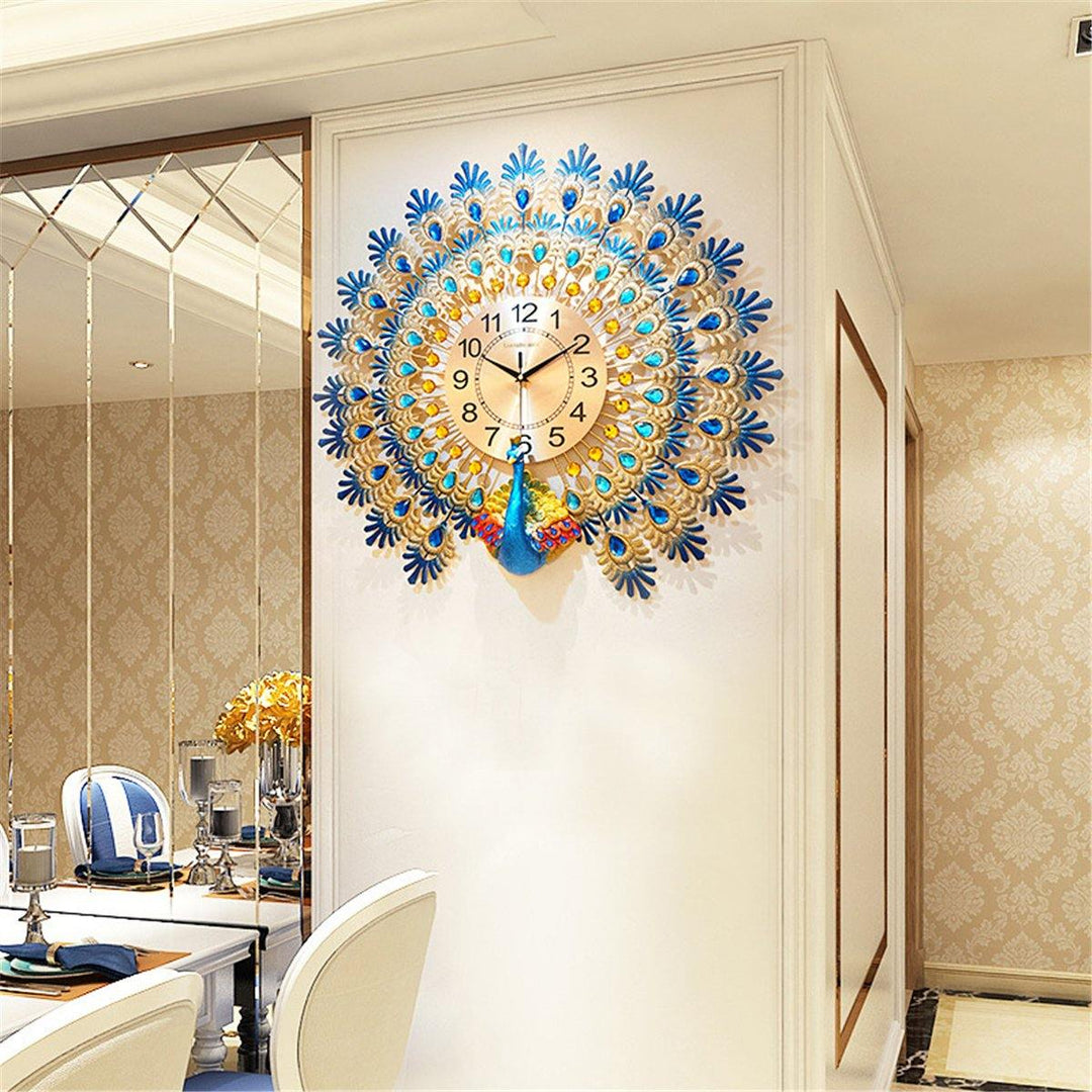 70*65cm Modern Large Peacock Wall Clock Quartz Clock Living Room Mute Home Decor - MRSLM