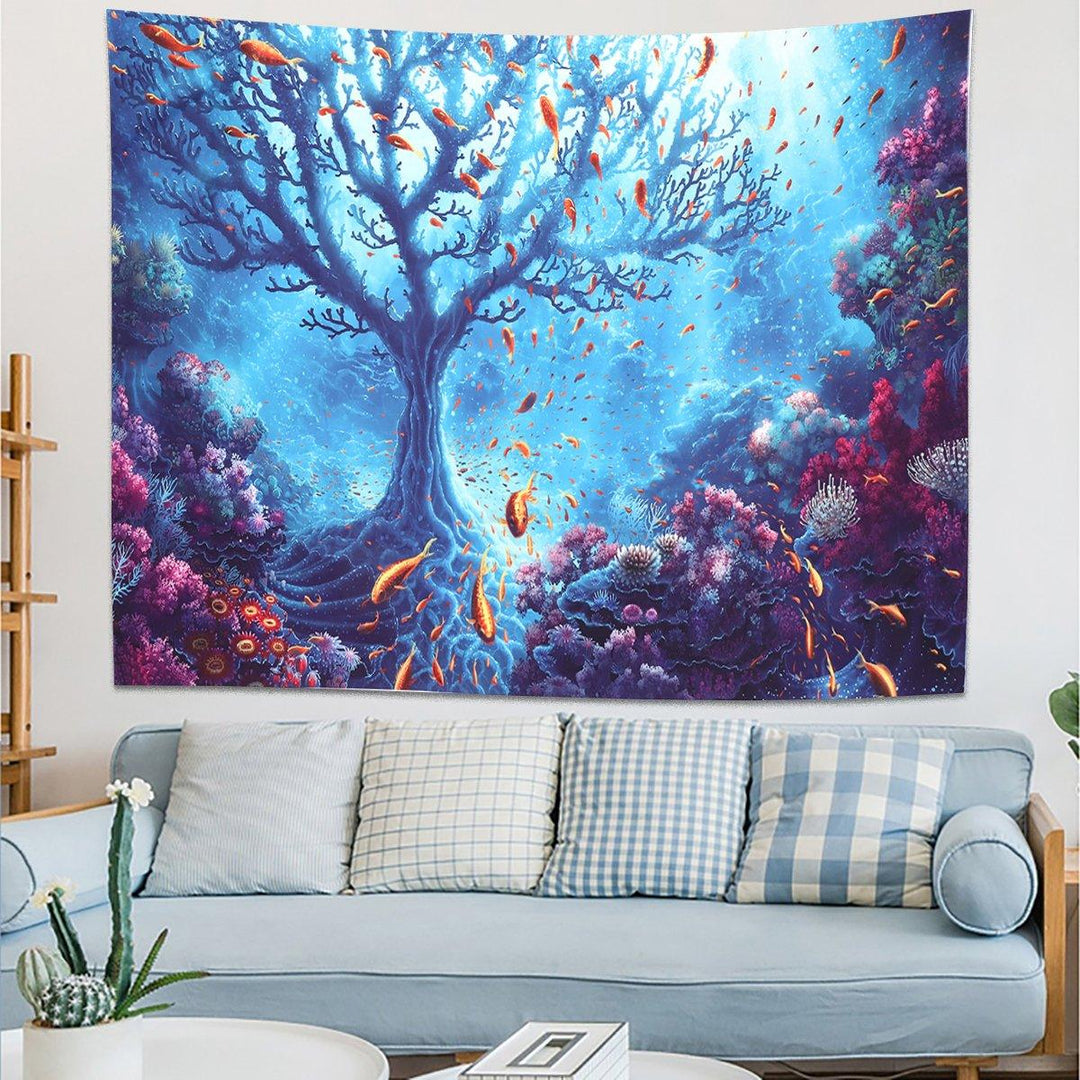 Underwater World Tree Tapestry Art Print Tapestry Home Office Room Wall Hanging Decoration - MRSLM