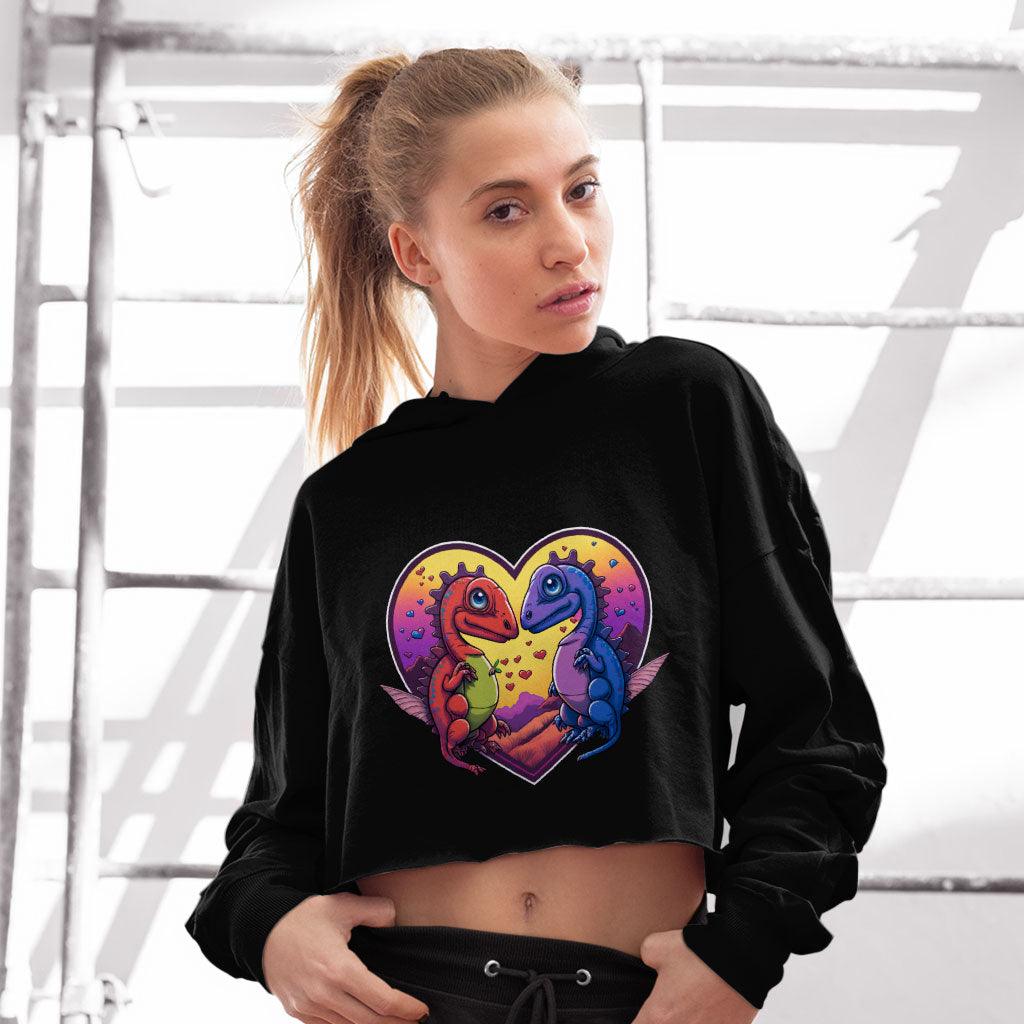 Dinosaurs in Love Women's Cropped Hoodie - Art Cropped Hoodie - Unique Hooded Sweatshirt - MRSLM